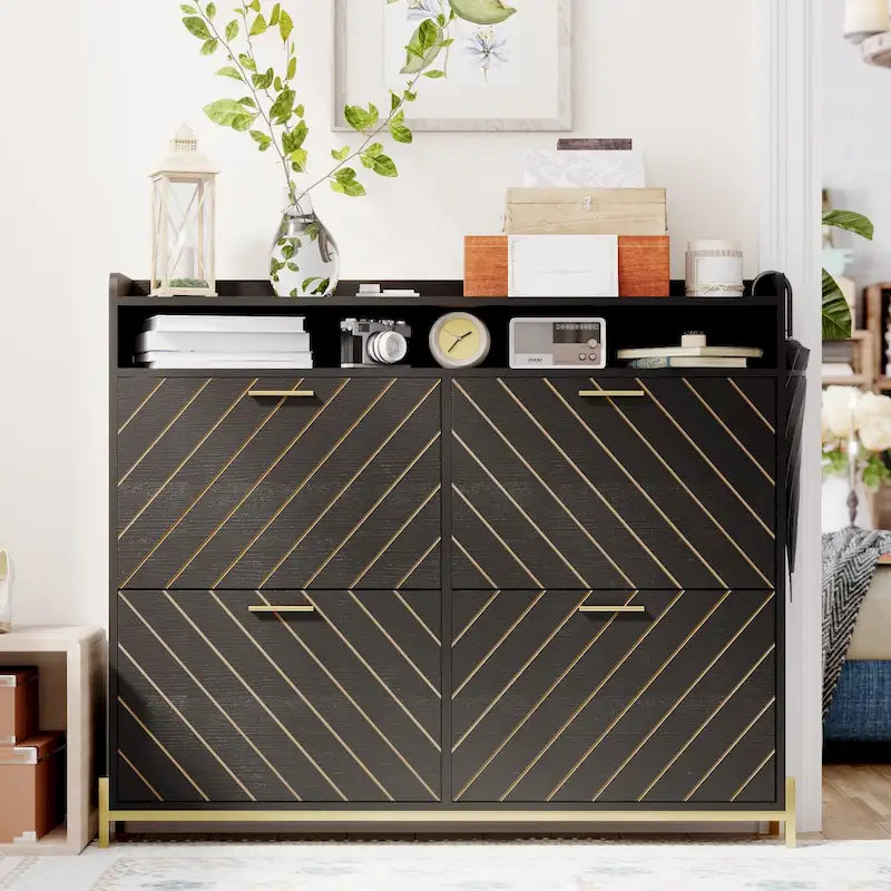 Rustic Brown 4-Door Flip Shoe Storage Cabinet