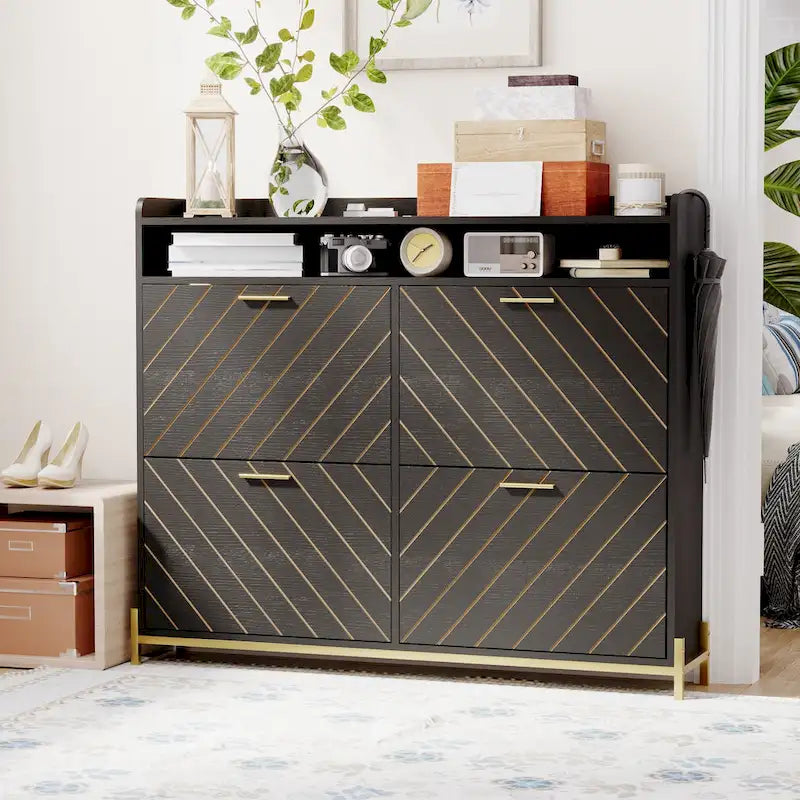 Rustic Brown 4-Door Flip Shoe Storage Cabinet