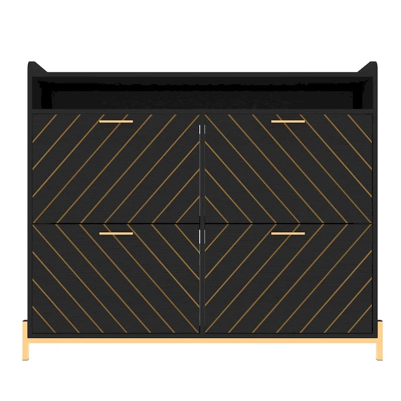 Rustic Brown 4-Door Flip Shoe Storage Cabinet