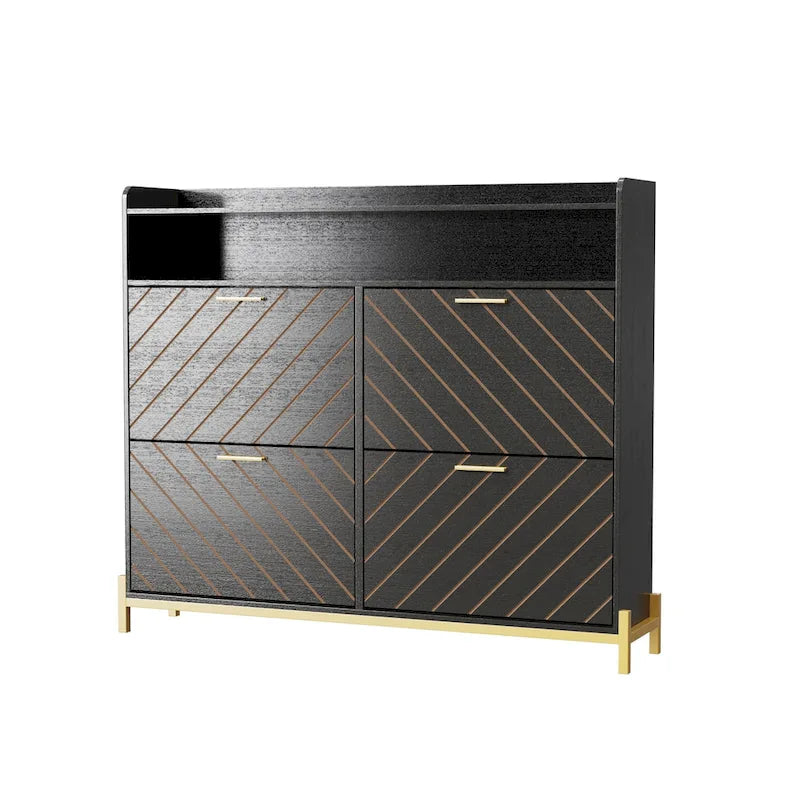 Rustic Brown 4-Door Flip Shoe Storage Cabinet
