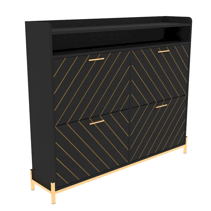 Rustic Brown 4-Door Flip Shoe Storage Cabinet