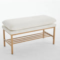 End of Bed Bench with Shelf, Linen Upholstered Storage Shoe Bench,Bedroom Bench with Metal Legs,300 LB