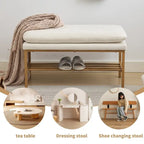 Beige Upholstered Storage Bench with Metal Legs - 32"