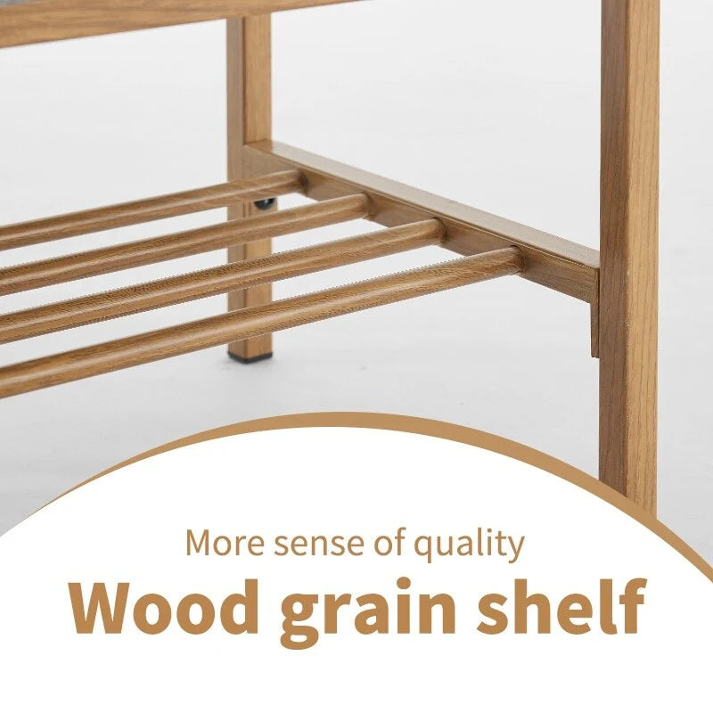 Beige Upholstered Storage Bench with Metal Legs - 32"