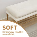 Beige Upholstered Storage Bench with Metal Legs - 32"