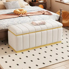 Beige Linen Storage Bench - Oak Wood Base - 40" - Seats 2-3