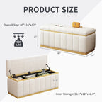 Beige Linen Storage Bench - Oak Wood Base - 40" - Seats 2-3