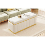 Beige Linen Storage Bench - Oak Wood Base - 40" - Seats 2-3