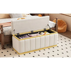 Beige Linen Storage Bench - Oak Wood Base - 40" - Seats 2-3