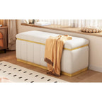 Beige Linen Storage Bench - Oak Wood Base - 40" - Seats 2-3