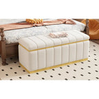 Beige Linen Storage Bench - Oak Wood Base - 40" - Seats 2-3