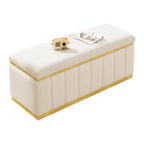 Beige Linen Storage Bench - Oak Wood Base - 40" - Seats 2-3
