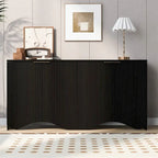 White 4-Door Cabinet with Vertical Stripe and Wavy Design