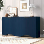 White 4-Door Cabinet with Vertical Stripe and Wavy Design