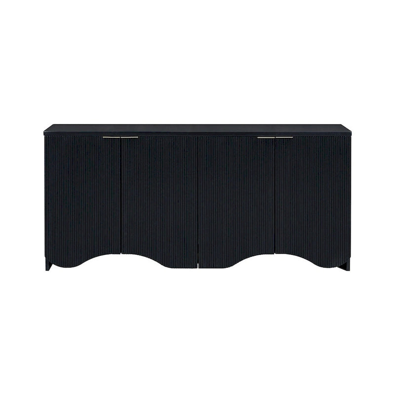 White 4-Door Cabinet with Vertical Stripe and Wavy Design