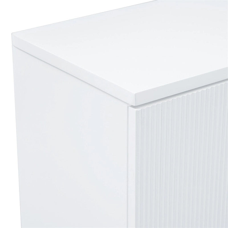 White 4-Door Cabinet with Vertical Stripe and Wavy Design