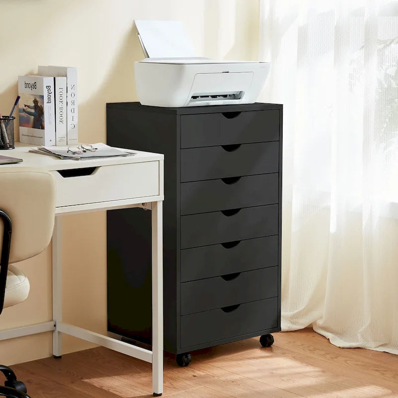 7-Drawer Mobile File Cabinet - Rolling Wheels - Black or White