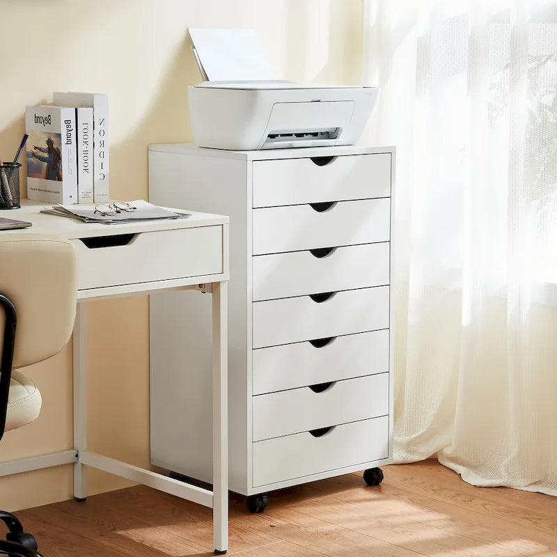 7-Drawer Mobile File Cabinet - Rolling Wheels - Black or White