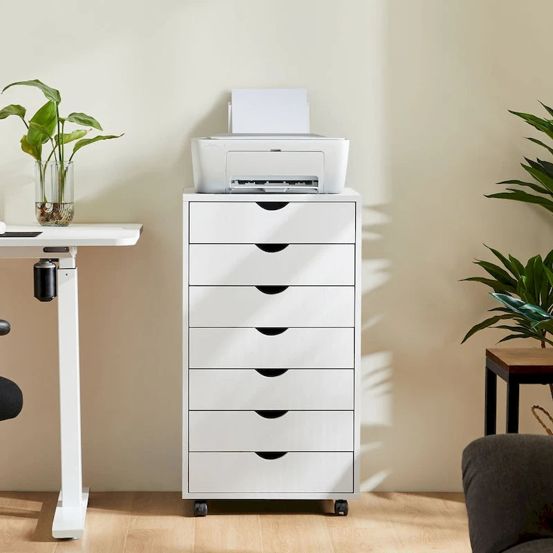 7-Drawer Mobile File Cabinet - Rolling Wheels - Black or White