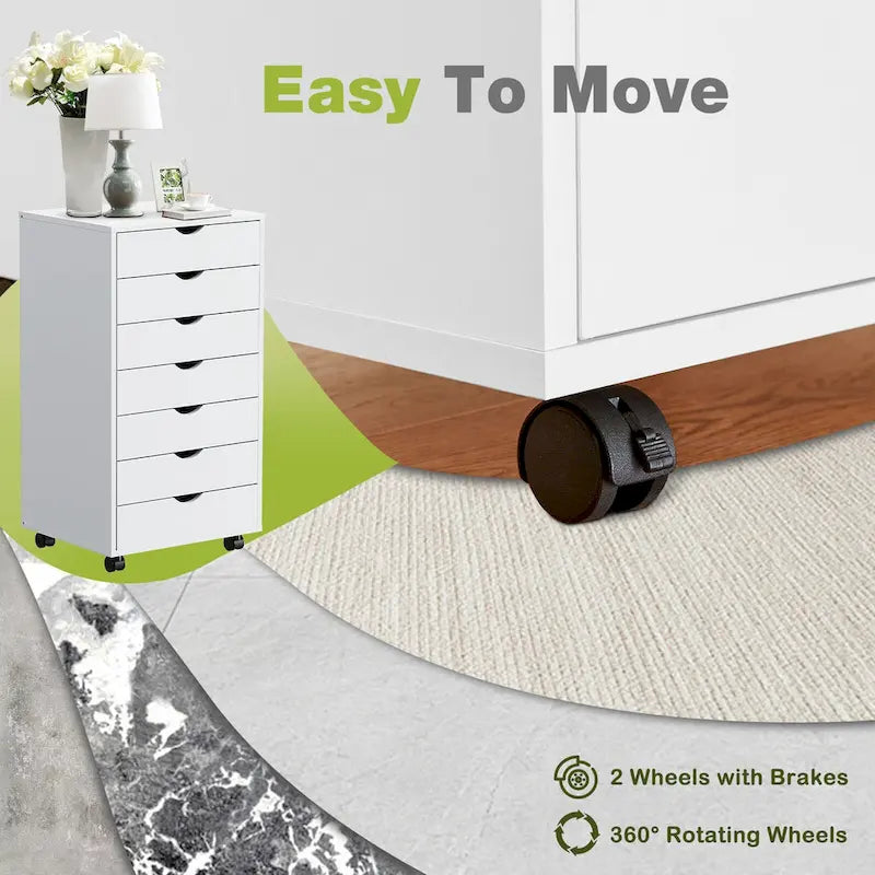 7-Drawer Mobile File Cabinet - Rolling Wheels - Black or White