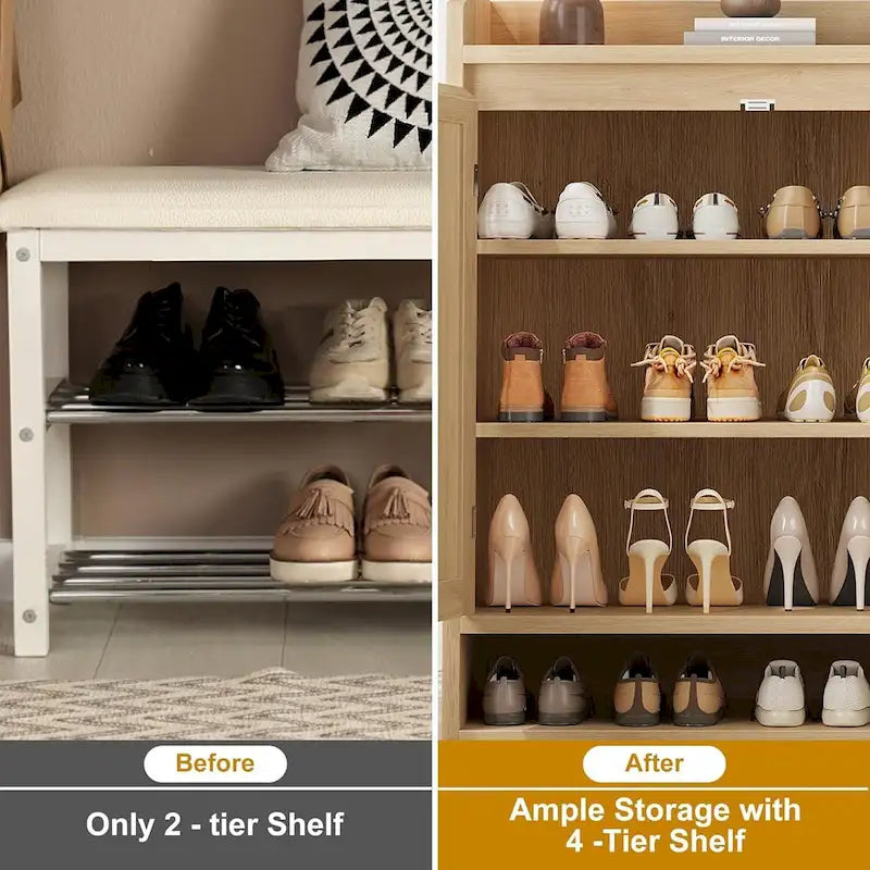 Natural Rattan 2-Door Shoe Storage Cabinet