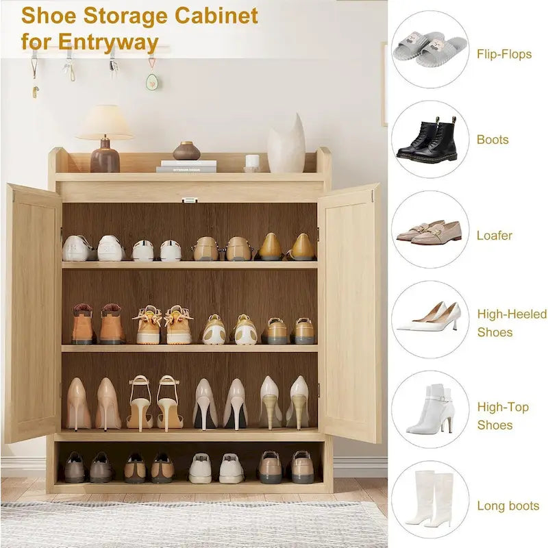 Natural Rattan 2-Door Shoe Storage Cabinet