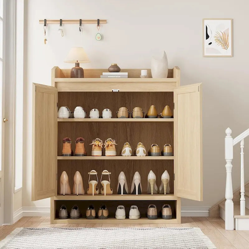 Natural Rattan 2-Door Shoe Storage Cabinet