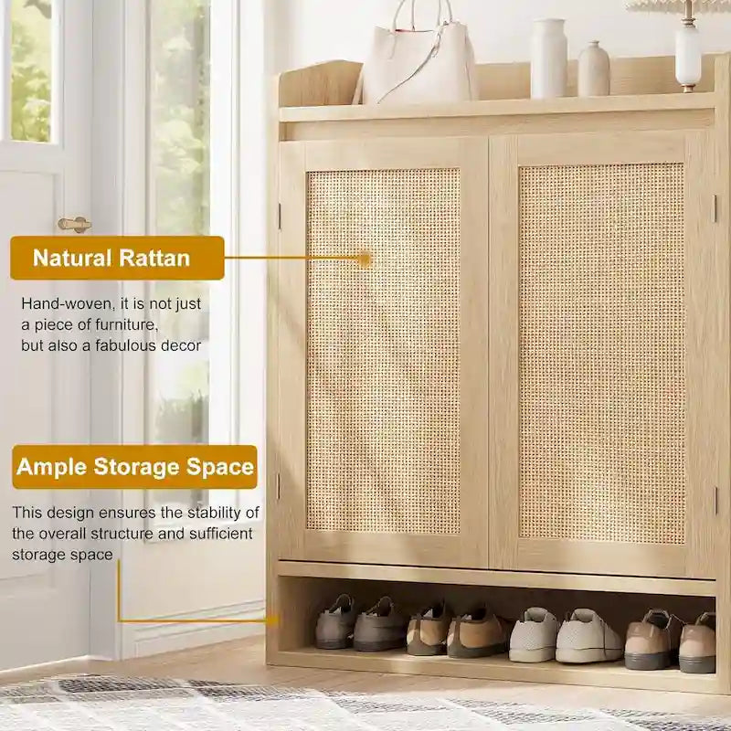 Natural Rattan 2-Door Shoe Storage Cabinet