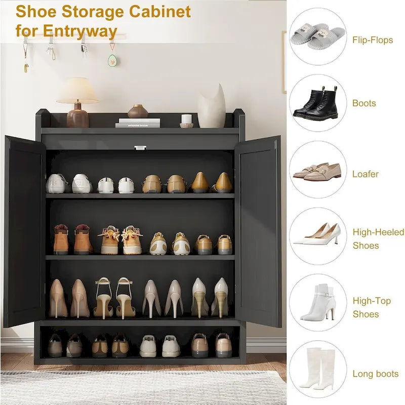 Natural Rattan 2-Door Shoe Storage Cabinet
