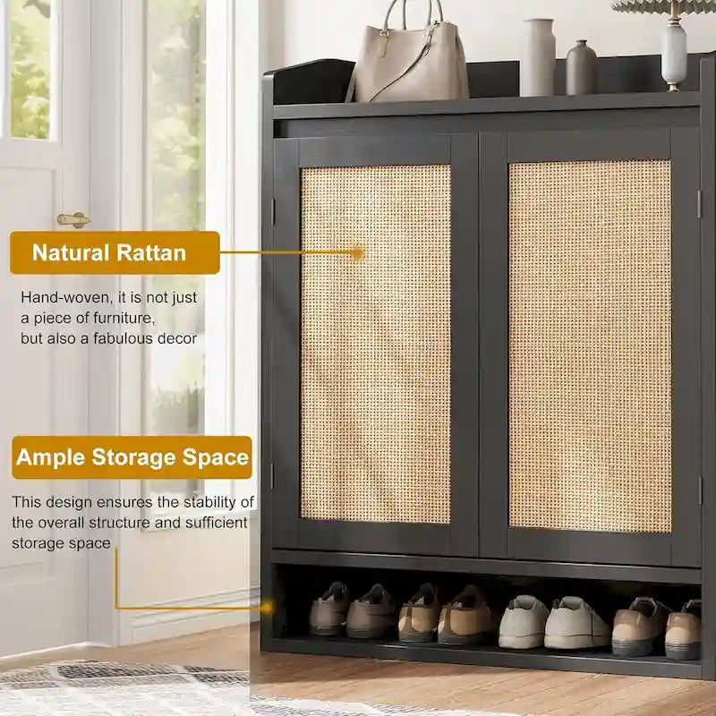 Natural Rattan 2-Door Shoe Storage Cabinet