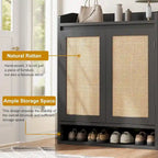Natural Rattan 2-Door Shoe Storage Cabinet