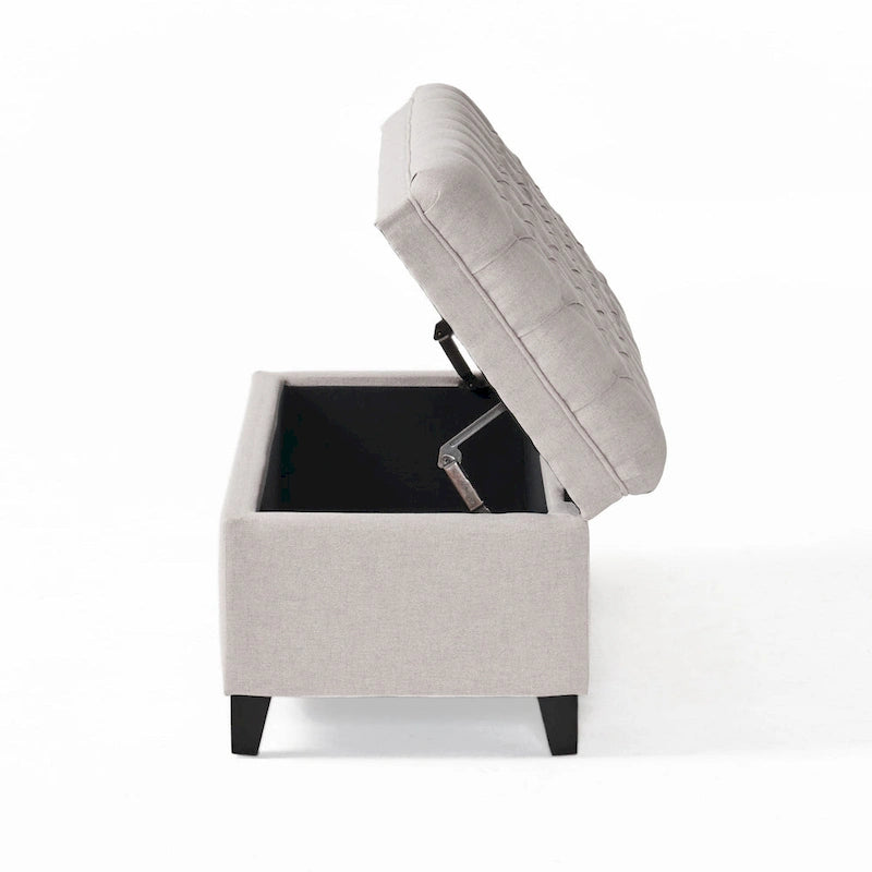 Gray 50" Button-Tufted Storage Ottoman Bench