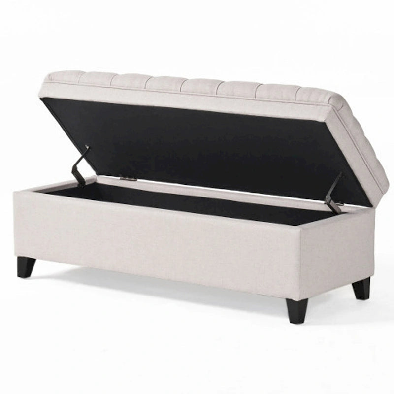 Gray 50" Button-Tufted Storage Ottoman Bench