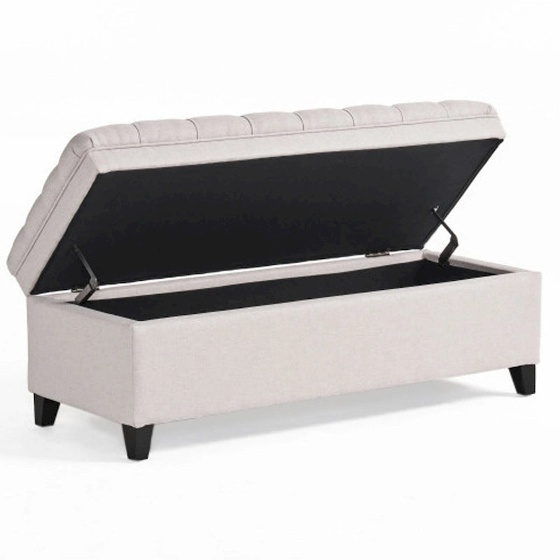 Gray 50" Button-Tufted Storage Ottoman Bench