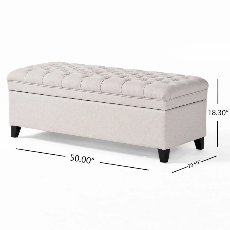 Gray 50" Button-Tufted Storage Ottoman Bench