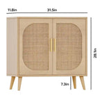 Natural Rattan 2-Door Storage Cabinet with Wood Feet