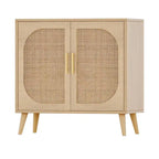 Natural Rattan 2-Door Storage Cabinet with Wood Feet