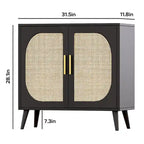 Natural Rattan 2-Door Storage Cabinet with Wood Feet