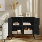 Natural Rattan 2-Door Storage Cabinet with Wood Feet