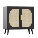 Natural Rattan 2-Door Storage Cabinet with Wood Feet
