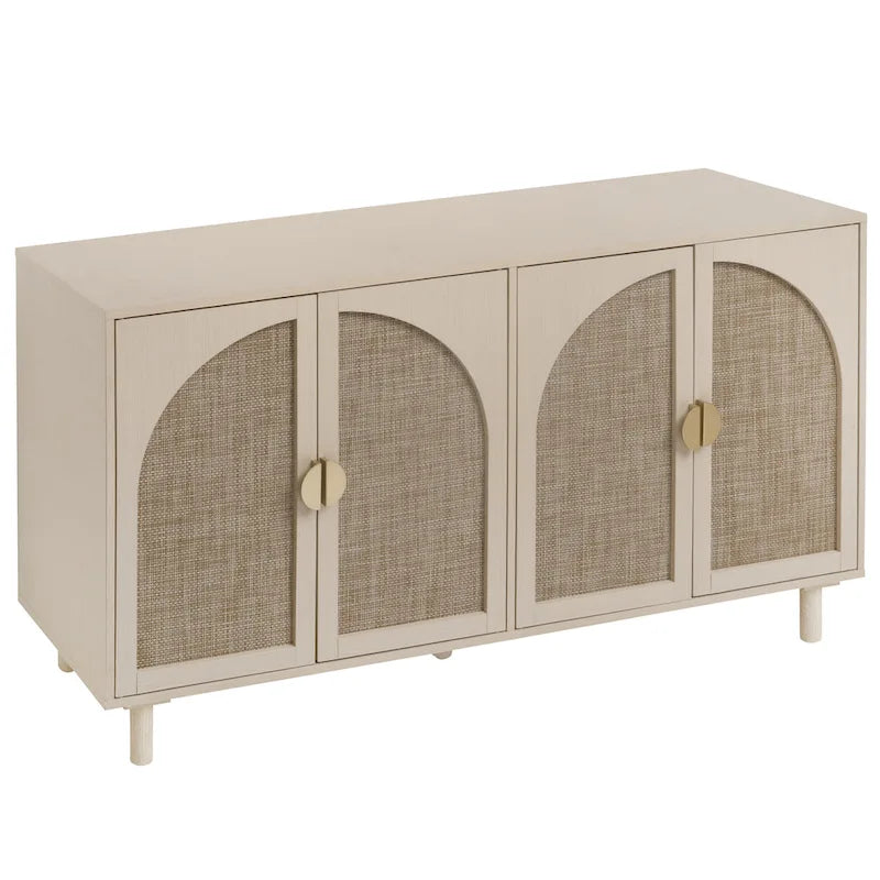 Natural Rattan 4-Door Storage Cabinet for Living Room