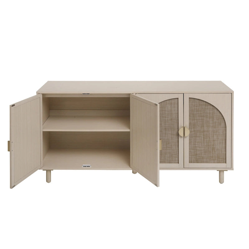 Natural Rattan 4-Door Storage Cabinet for Living Room