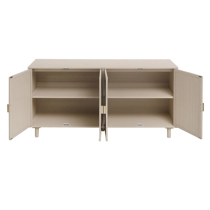 Natural Rattan 4-Door Storage Cabinet for Living Room