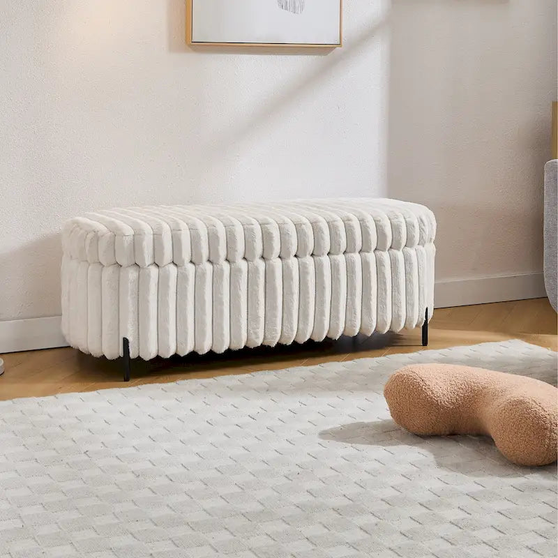 Gray 49" Storage Ottoman Bench with Metal Legs