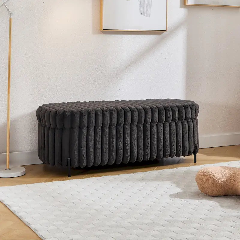 Gray 49" Storage Ottoman Bench with Metal Legs