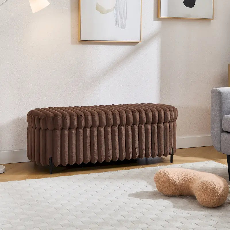 Gray 49" Storage Ottoman Bench with Metal Legs