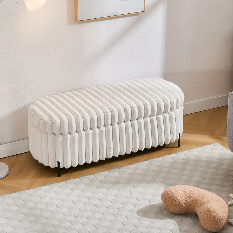 Gray 49" Storage Ottoman Bench with Metal Legs