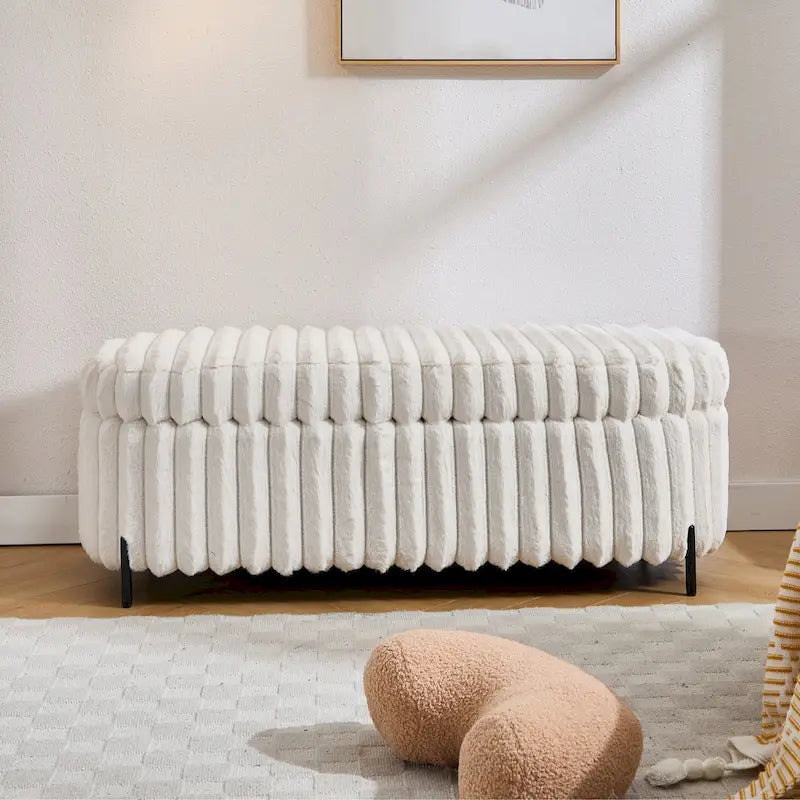 Gray 49" Storage Ottoman Bench with Metal Legs