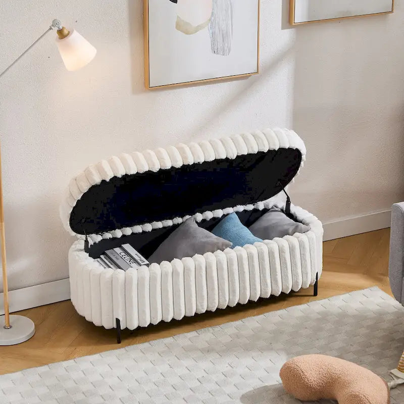 Gray 49" Storage Ottoman Bench with Metal Legs