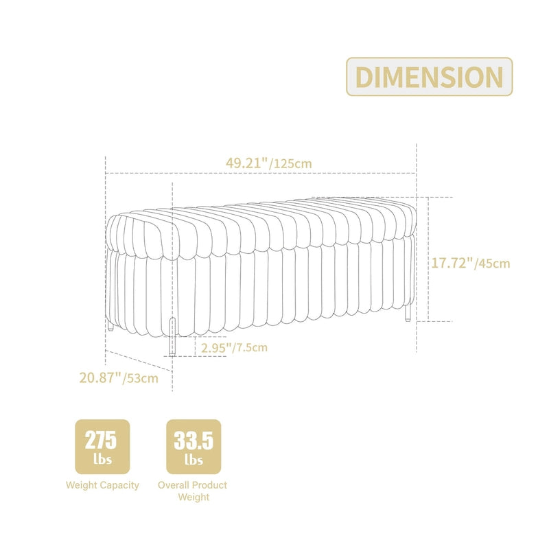 Gray 49" Storage Ottoman Bench with Metal Legs